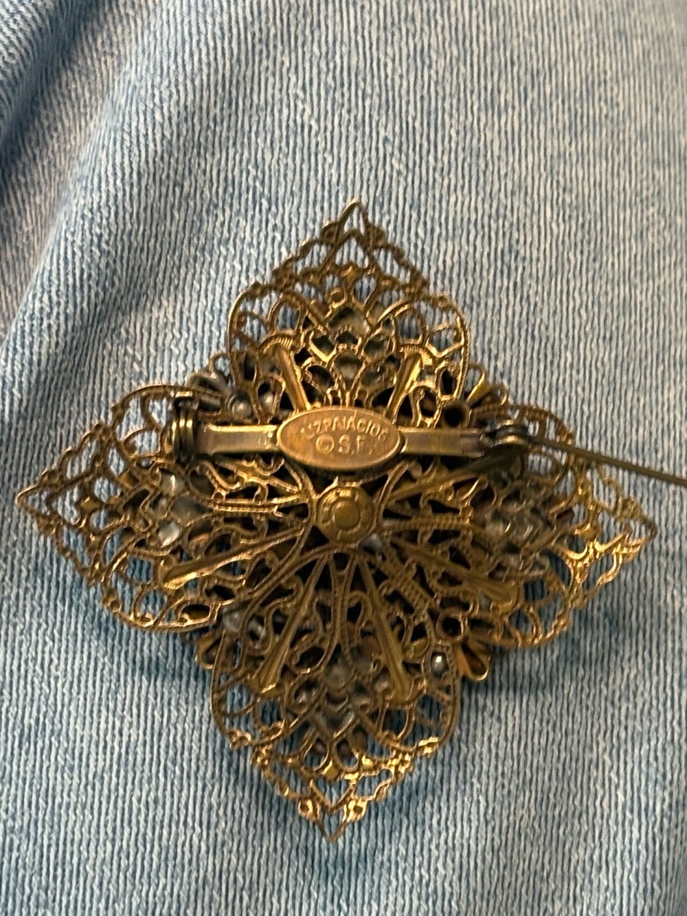 Vintage Liz Palacios SF Black AB Crystal Filigree Brooch Pin Gothic - Picture 5 of 6
